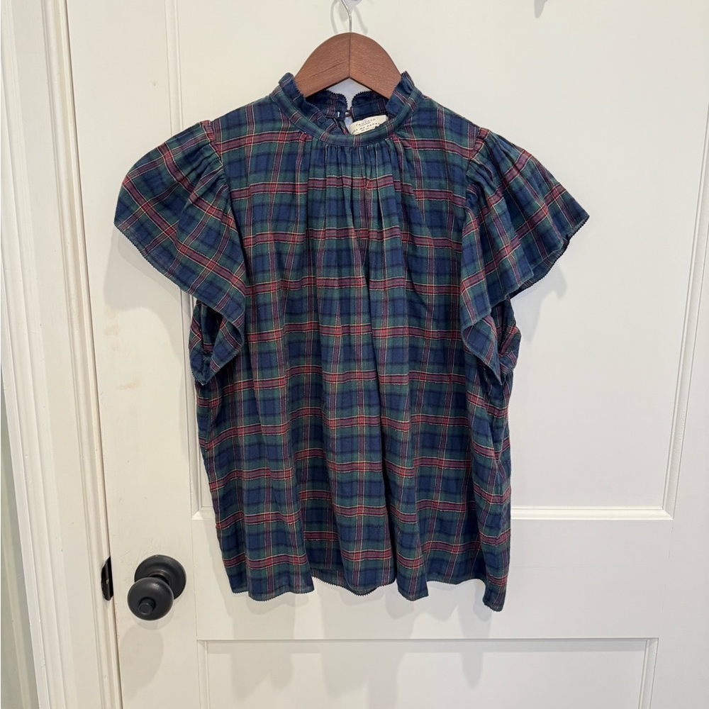 Trovata Plaid Carla Blouse in Navy and Red